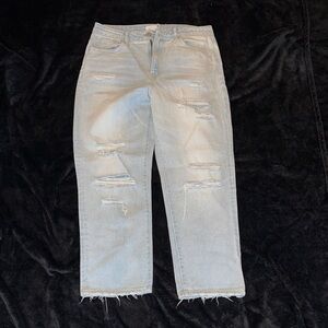 VERVET BY FLYING MONKEY Distressed Light Gray Cropped Jeans